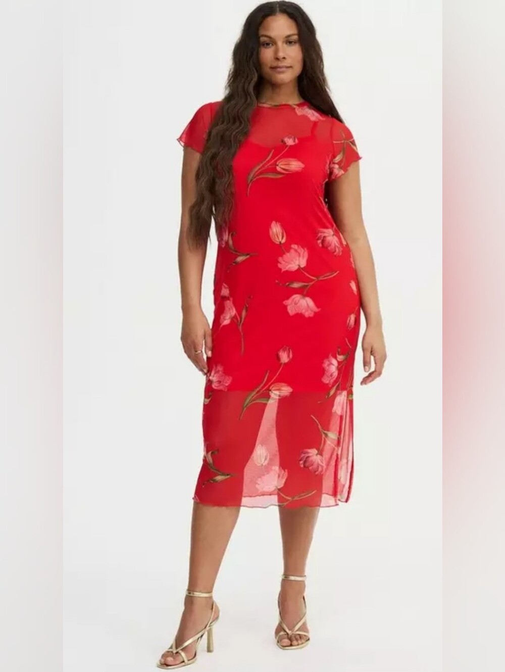 Torrid Tea Length Red Floral Midi Dress